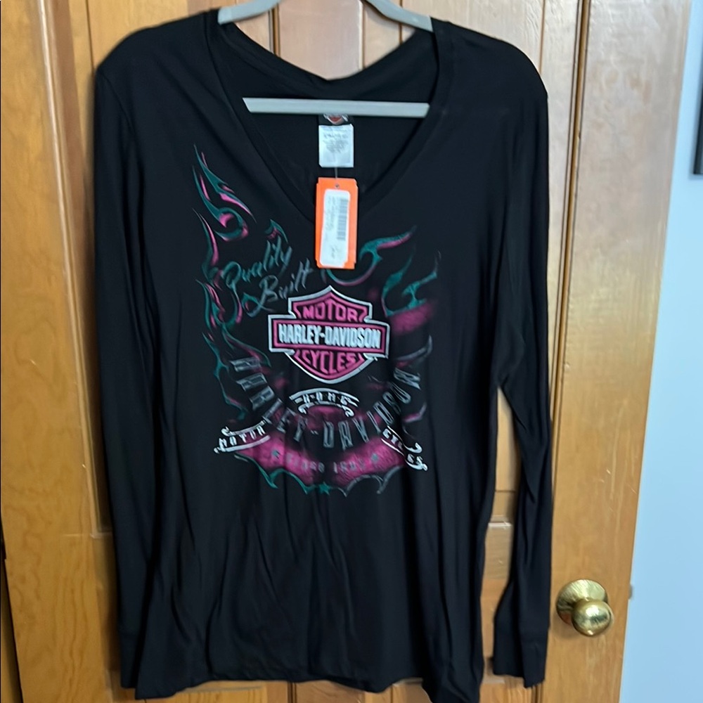 Harley-Davidson Black Graphic Long Sleeve V-Neck Tee